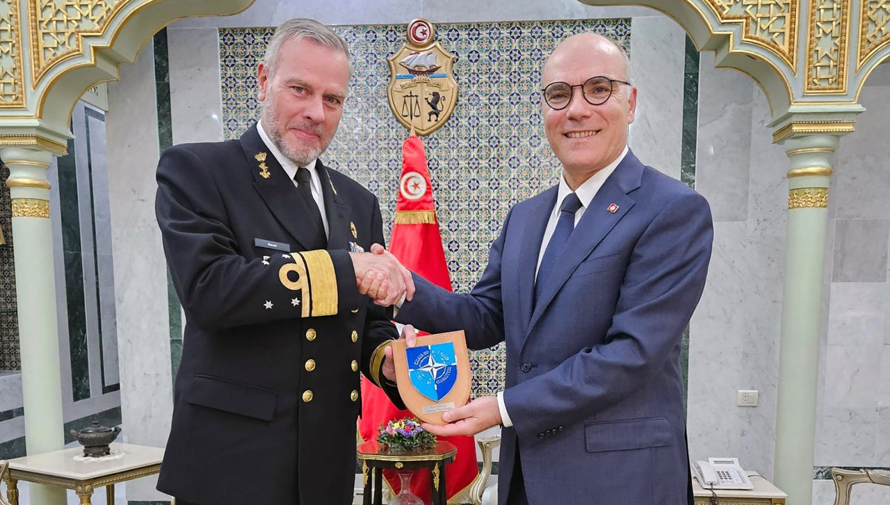 Chair of the Military Committee Admiral Bauer with Tunisian Minister of Foreign Affairs Nabil Ammar