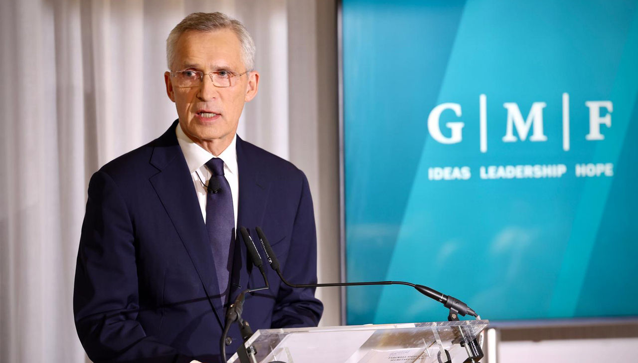 Secretary General Jens Stoltenberg speaking at an event hosted by the German Marshall Fund 