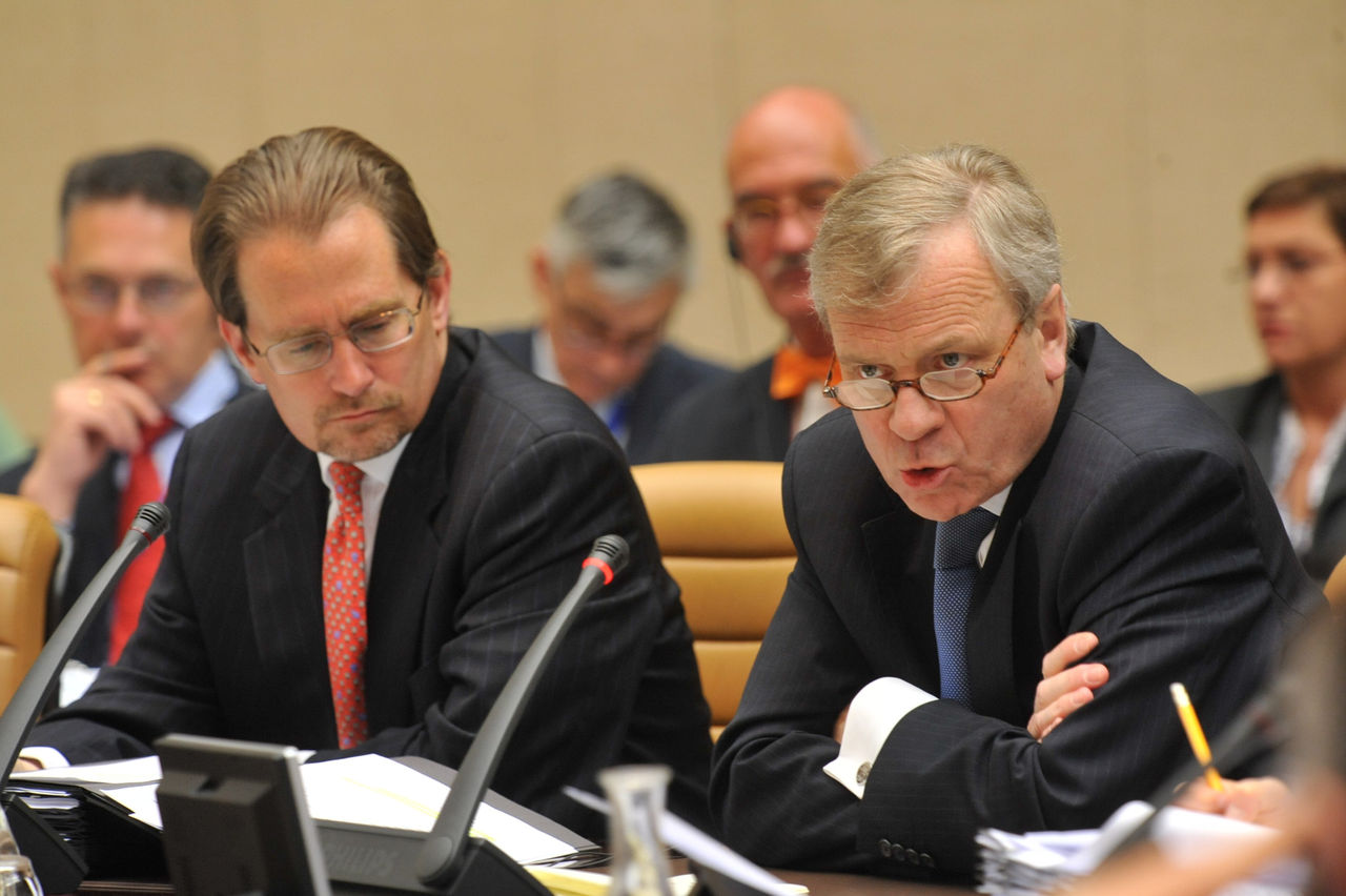 090430a-NATO Secretary General de Hoop Scheffer and Assisant Secretary General Defence Investment Flory at the CNAD Meeting