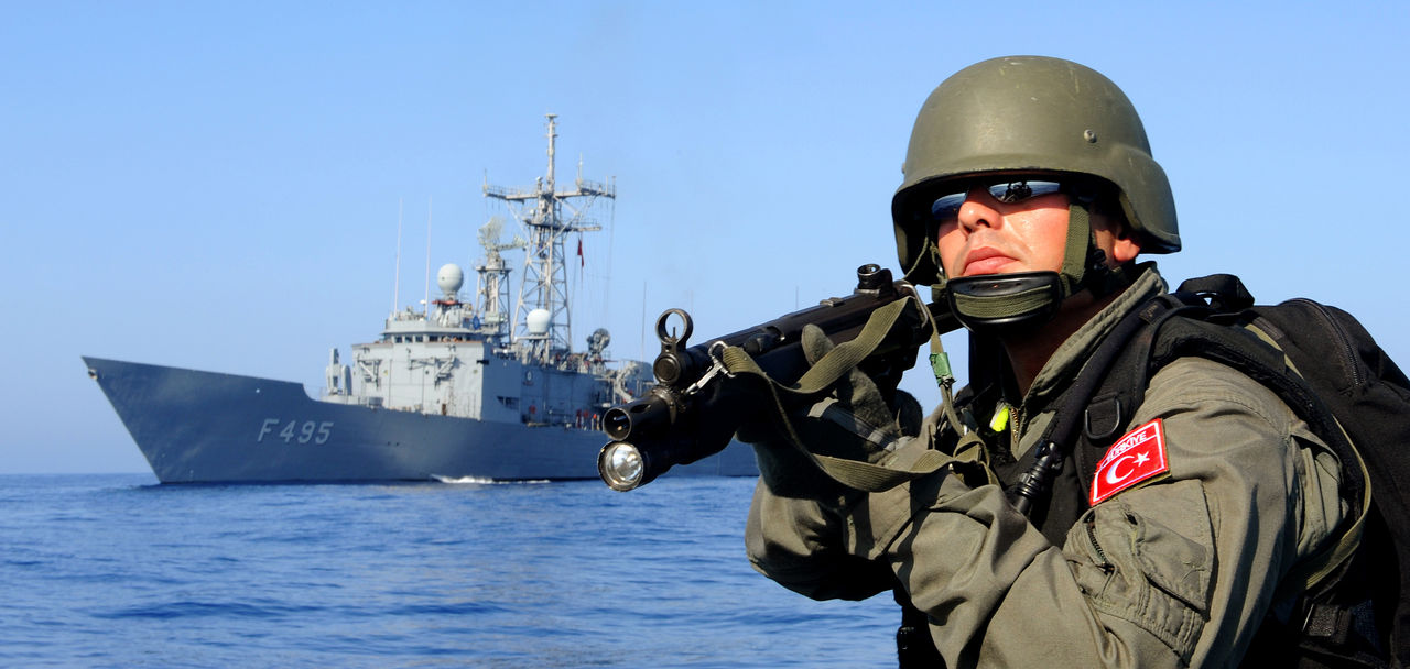 Standing NATO Maritime Group 2 (SNMG2) staff dress up and act as pirates to test the ships reaction times withing the taskforce.

HMS Cornwall is currently deployed as the British contribution to the Standing NATO Maritime Group 2 (SNMG2).  The force of 5 including ships from Greece, Italy, United States and Turkey, fulfils a long standing commitment by NATO to maintain a credible force in and around the Mediterranean region.

Image taken by POA(PHOT)Owen King
FRPU (EAST)

