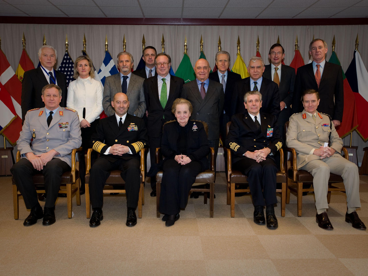 Members of the NATO New Strategic Concepts Group visit the Supreme Headquarters Allied Powers Europe Headquarters on December 15, 2009.  The group, lead by Mrs. Madeline Allbright, met to discuss future decisions concerning the  timeline for from Afghanistan.