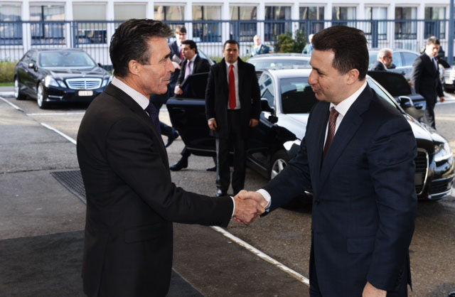 The President of the Government of the former Yugoslav Republic of Macedonia¹, Nikola Gruevski and NATO Secretary General Anders Fogh Rasmussen