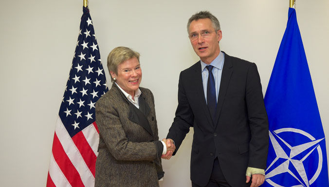NATO Secretary General Jens Stoltenberg and Rose Gottemoeller, US Under Secretary of State for Arms Control and International Security
