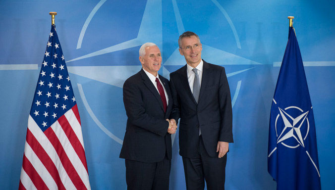 NATO Secretary General Jens Stoltenberg and US Vice President Michael Pence