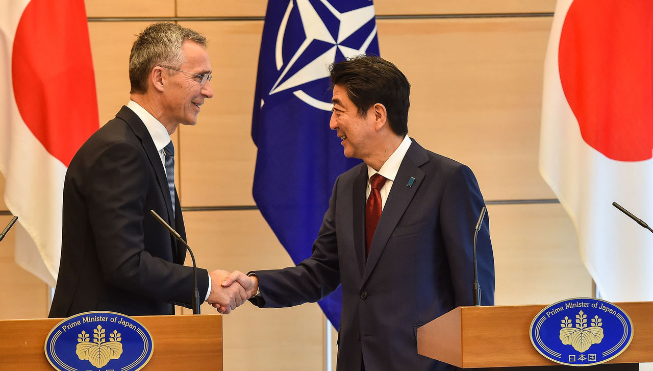 Joint press point by NATO Secretary General Jens Stoltenberg and the Prime Minister of Japan, Shinzo Abe