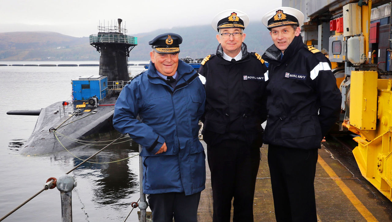 Rear Admiral John Weale, CB,OBE, Rear Admiral Submarines (RASM) Hosted Air Chief Marshal Sir Stuart Peach, KCB,ADC,DL at HMNB Clyde. The visit included a tour of the dockyard and a meeting and briefing with NATO commanders and staff.