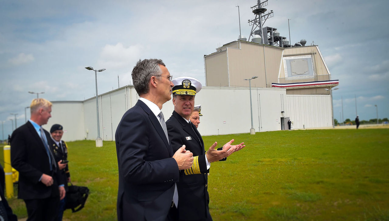 NATO Secretary General Jens Stoltenberg and Adm. Mark Ferguson (Commander, Allied Joint Force Command and Commander, U.S. Naval Forces Europe)
