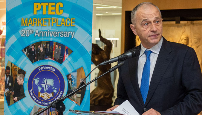 NATO Deputy Secretary General Mircea Geoana addresses the 2019 PTEC Marketplace