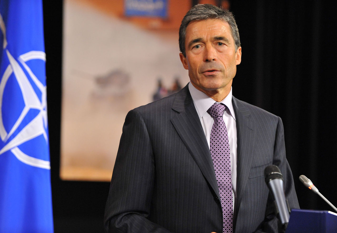 First Day in Office for the new NATO Secretary General, Anders Fogh Rasmussen - Official Press conference and interviews with major TV stations