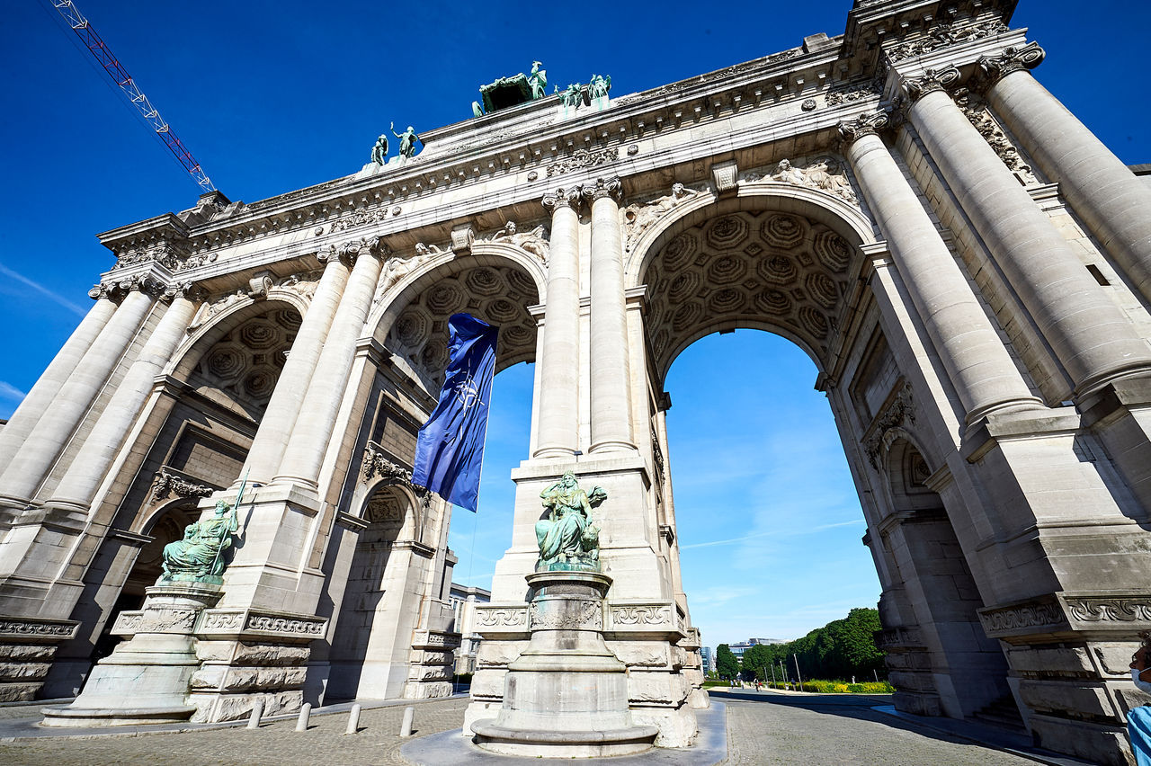 NATO flags flies under the Cinquantenaire Arch in Brussels from 11 to 15 June