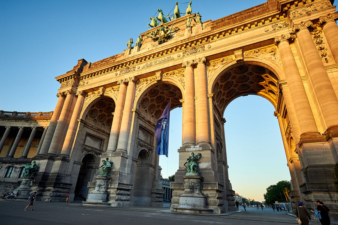 NATO flags flies under the Cinquantenaire Arch in Brussels from 11 to 15 June