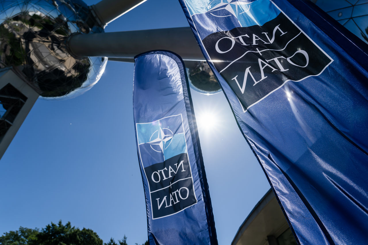 NATO flags at the Atomium in Brussels