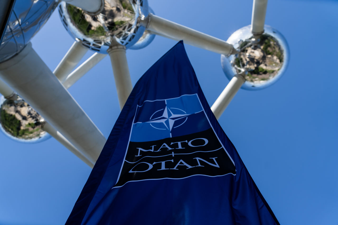 NATO flags at the Atomium in Brussels