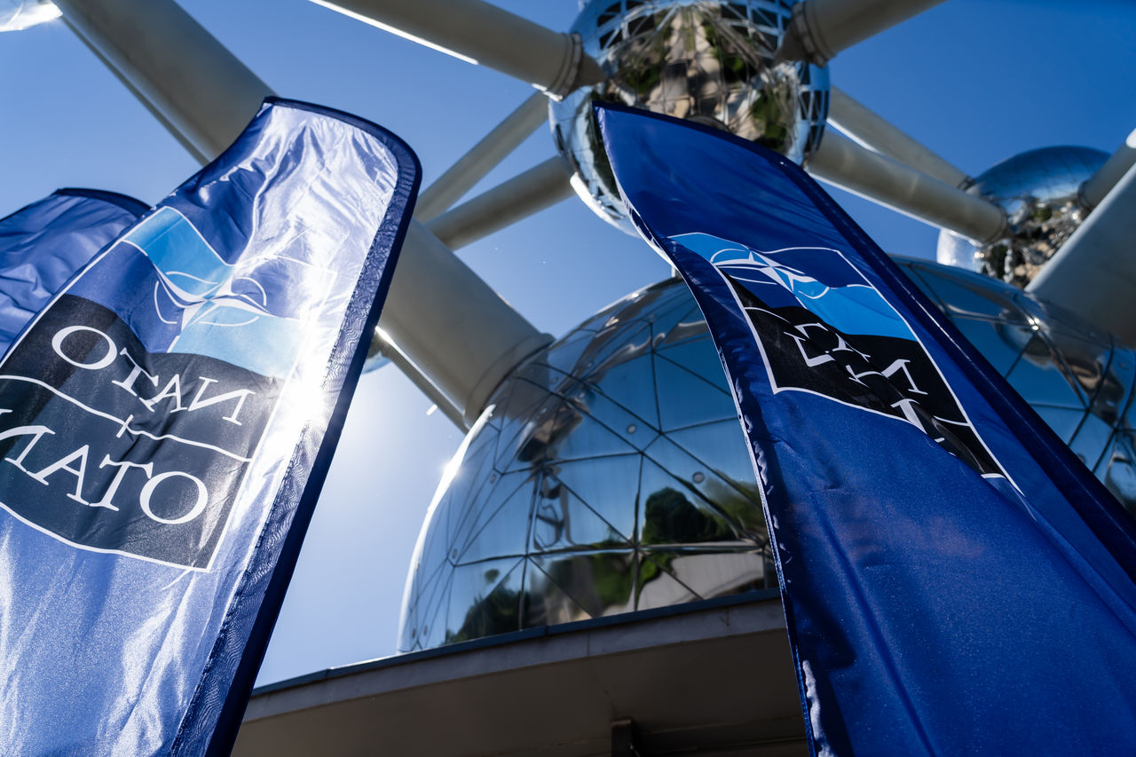 NATO flags at the Atomium in Brussels