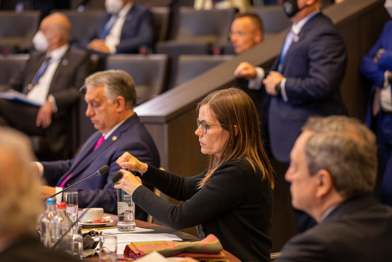 Viktor Orbán (Prime Minister, Hungary); Katrin Jakobsdottir (Prime Minister, Iceland) and Mario Draghi (Prime Minister, Italy)