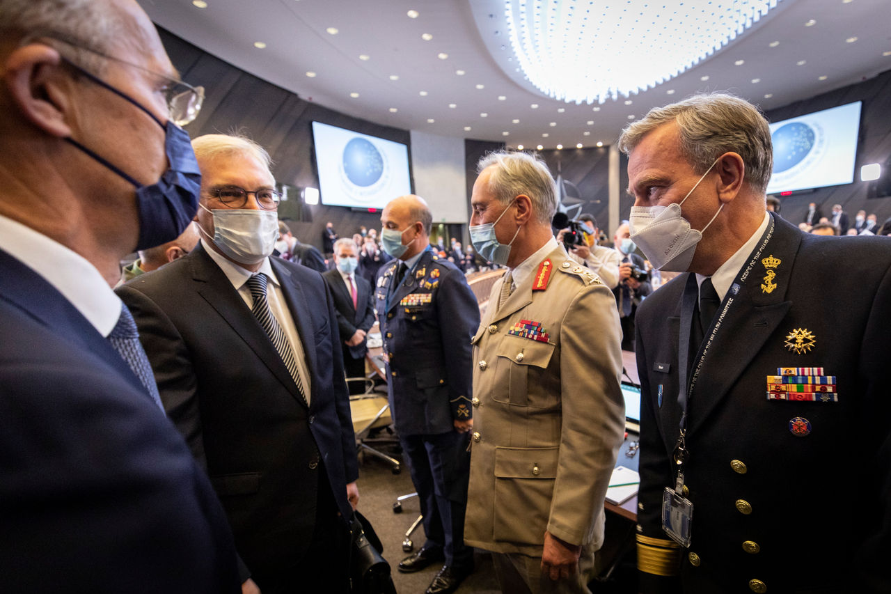 Left to right: Alexander Grushko (Deputy Minister of Foreign Affairs, Russian Federation) with Admiral Rob Bauer (Chair NATO Military Committee)