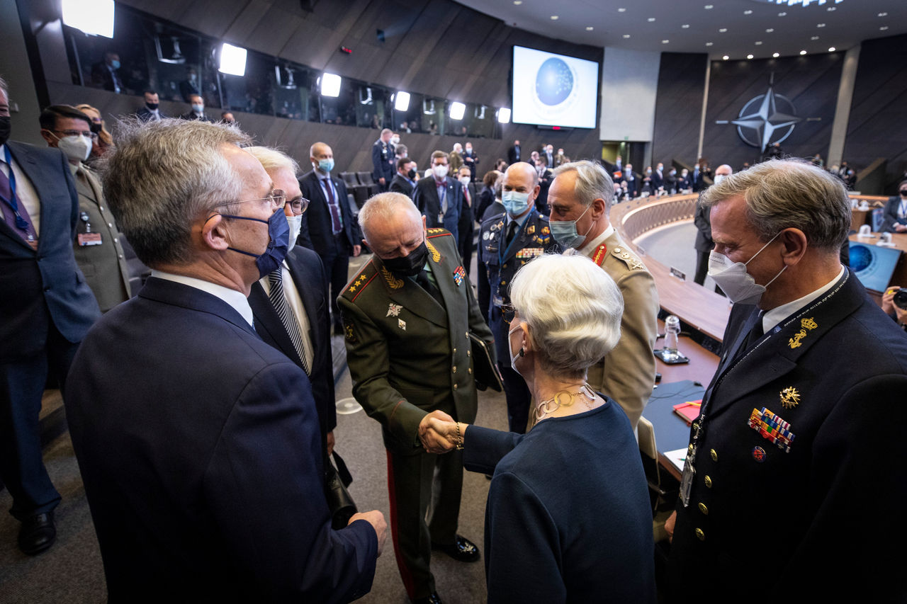 Left to right: Left to right: NATO Secretary General Jens Stoltenberg; Alexander Grushko (Deputy Minister of Foreign Affairs, Russian Federation); Alexander Fomin (Deputy Minister of Defence, Russian Federation); Wendy R. Sherman (US Deputy Secretary of S