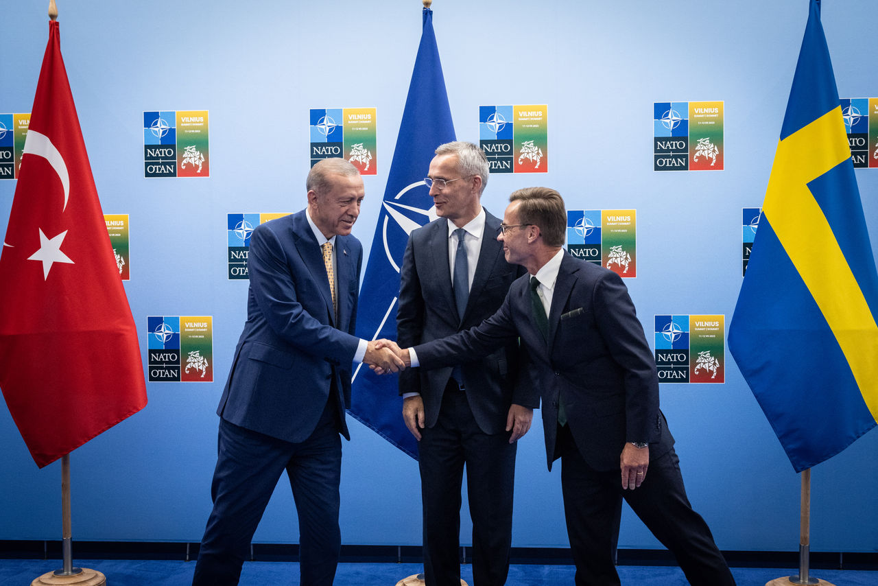 President Recep Tayyip Erdogan (Türkiye) with NATO Secretary General Jens Stoltenberg and Ulf Kristersson (Prime Minister of Sweden)
