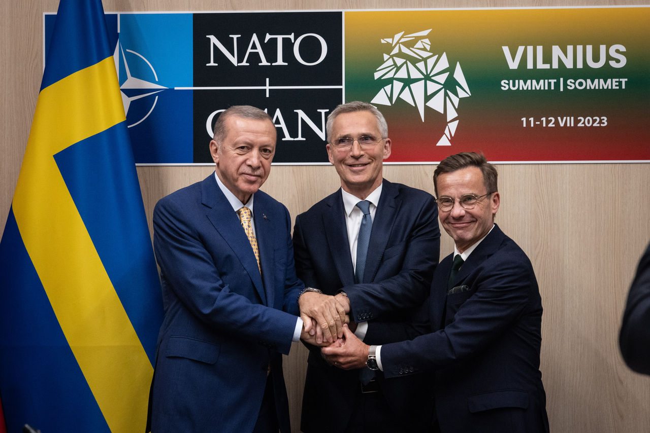 President Recep Tayyip Erdogan (Türkiye) with NATO Secretary General Jens Stoltenberg and Ulf Kristersson (Prime Minister of Sweden)