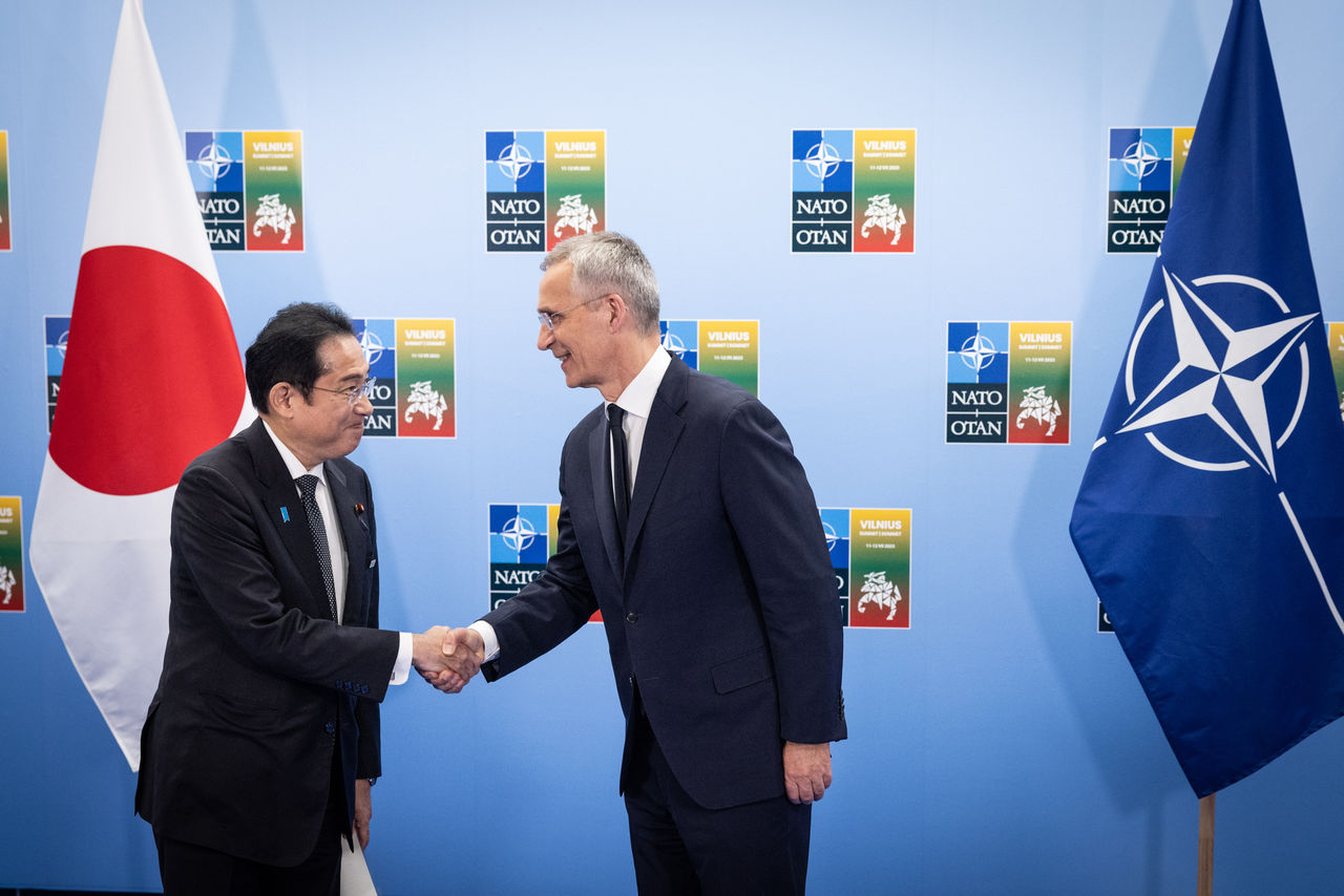 Left to right: Fumio Kishida (Prime Minister of Japan) with NATO Secretary General Jens Stoltenberg