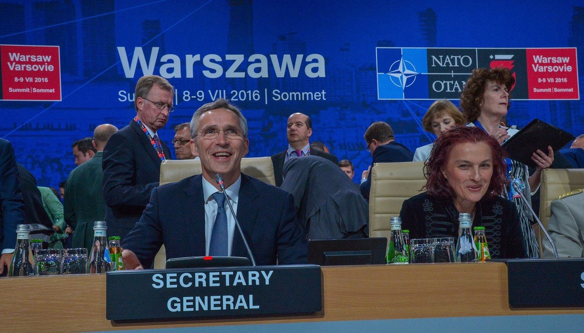 Ambassador Csilla Würtz with NATO Secretary General Jens Stoltenberg (on the left) right before the start of the 2016 NATO Summit in Warsaw