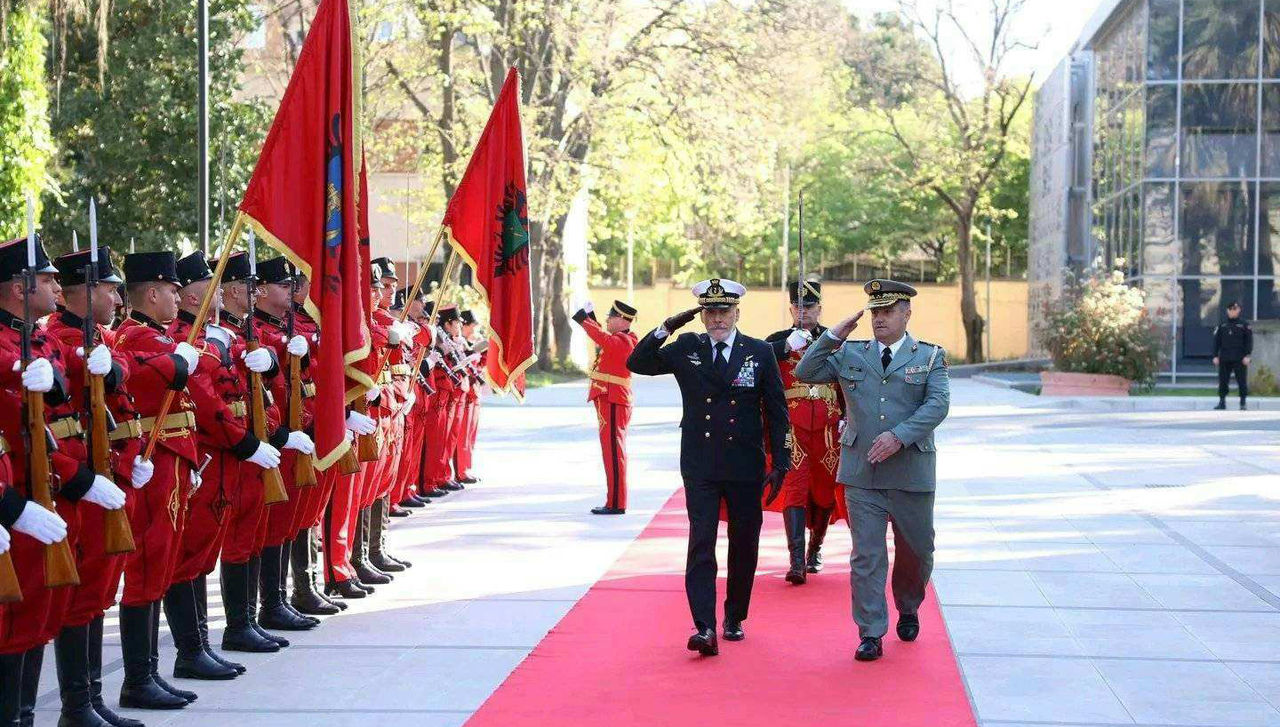 Chair of the NATO Military Committee (CMC), Admiral Giuseppe Cavo Dragone with the Chief of the General Staff of the Albanian Armed Forces, Lieutenant General Arben Kingji