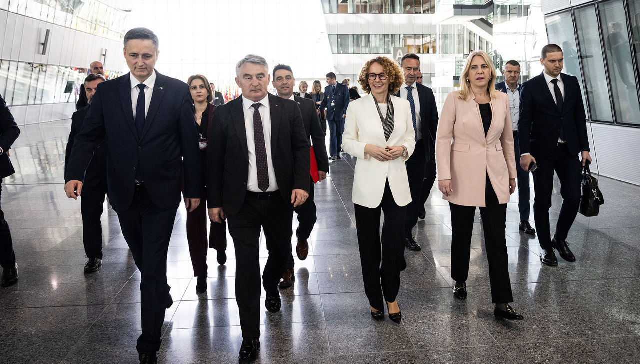 NATO Deputy Secretary General, Radmila Shekerinska, hosts the Chair and members of the Tripartite Presidency of Bosnia and Herzegovina, Željka Cvijanović, Željko Komšić, and Denis Bećirović, at NATO Headquarters