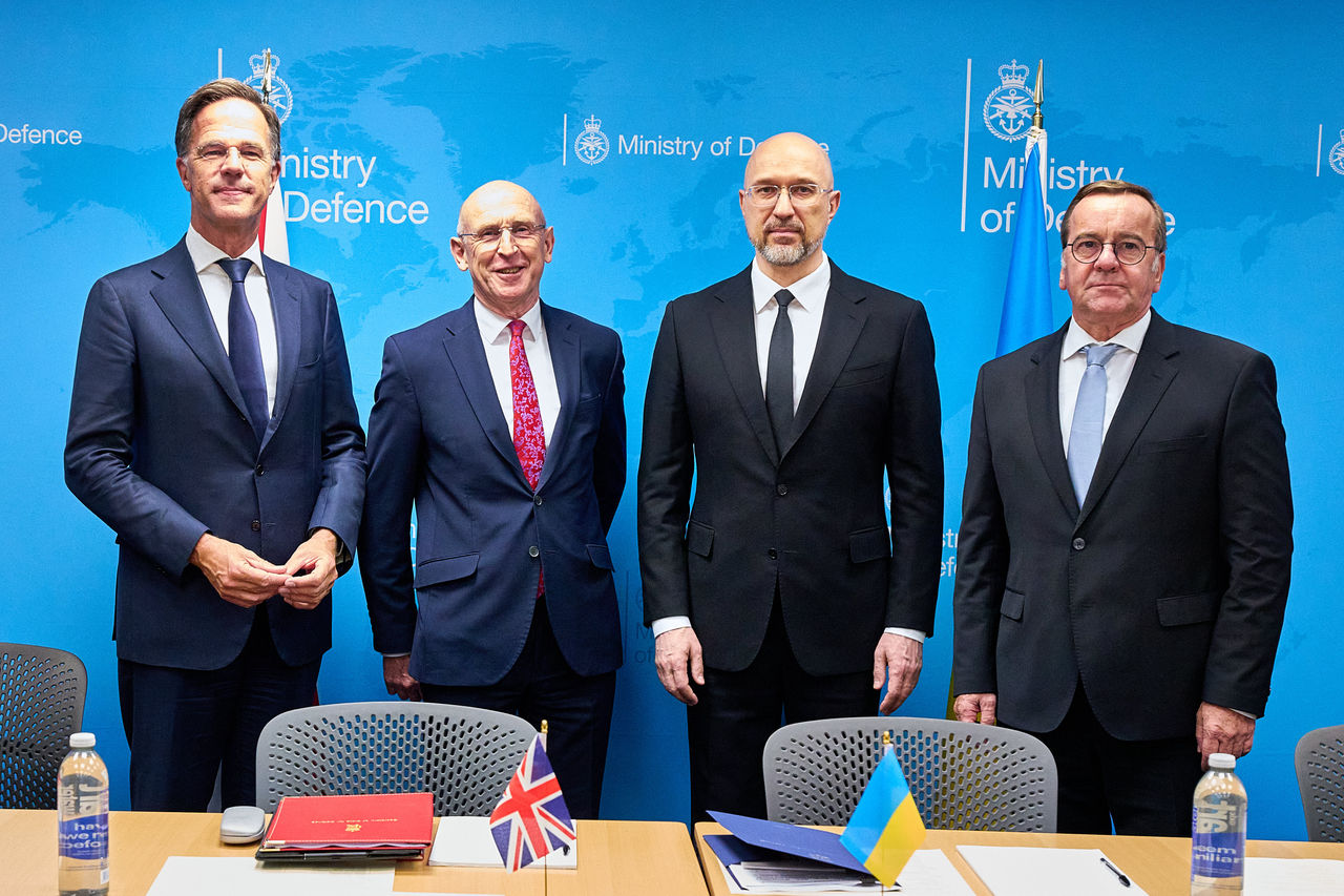 Meeting of the Ukraine Defence Contact Group. NATO Secretary General Mark Rutte with UK Defence Secretary John Healey, the Minister of Defence of Ukraine, Denys Shmyhal and the Minister of Defence of Germany, Boris Pistorius