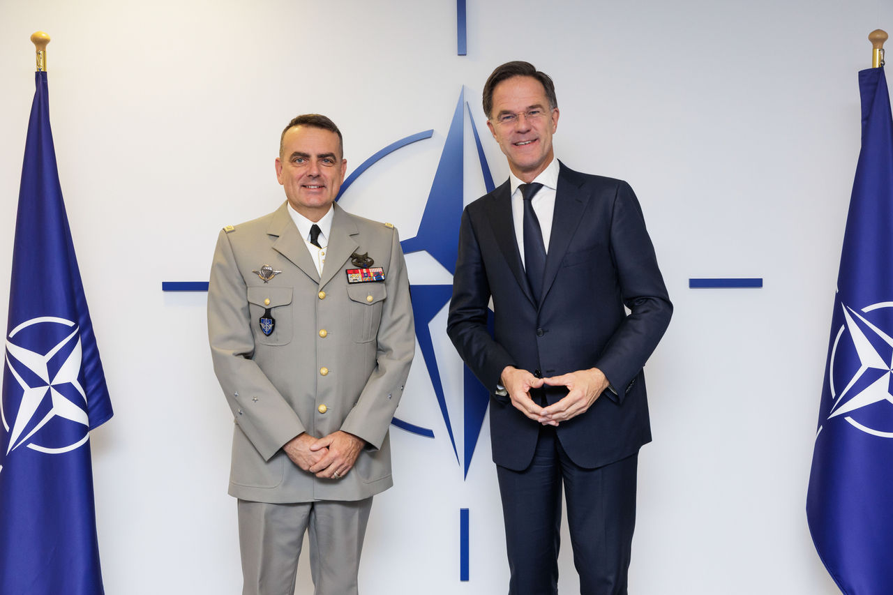 NATO Secretary General Mark Rutte meets with Major General Christophe Hintzy, Commander of NATO Mission Iraq