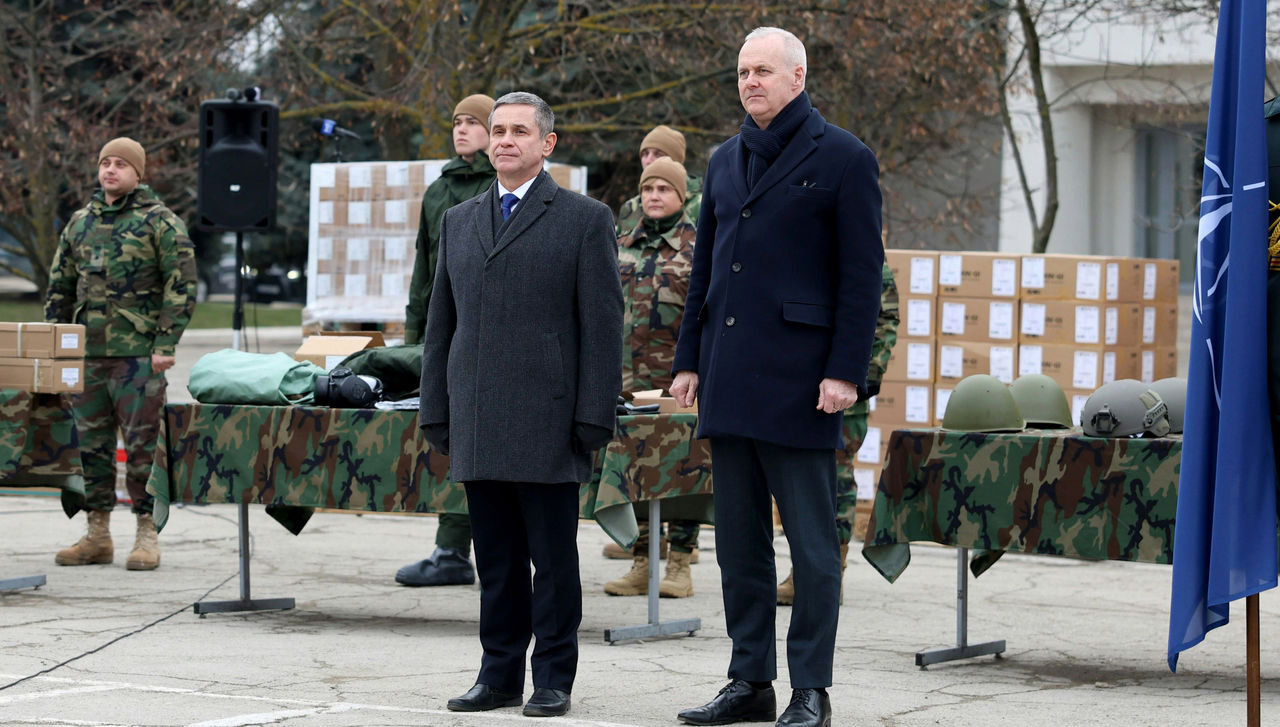 NATO Assistant Secretary General for Political Affairs and Security Policy, Ambassador Boris Ruge, and Minister of Defence of Moldova, Anatolie Nosatii, attend a handover ceremony of NATO assistance under the Defence Capacity Building Initiative (DCBI).