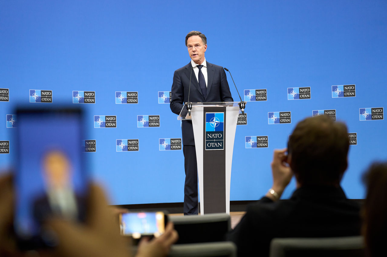 NATO Secretary General Mark Rutte press conference ahead of the meeting of NATO Ministers of Defence