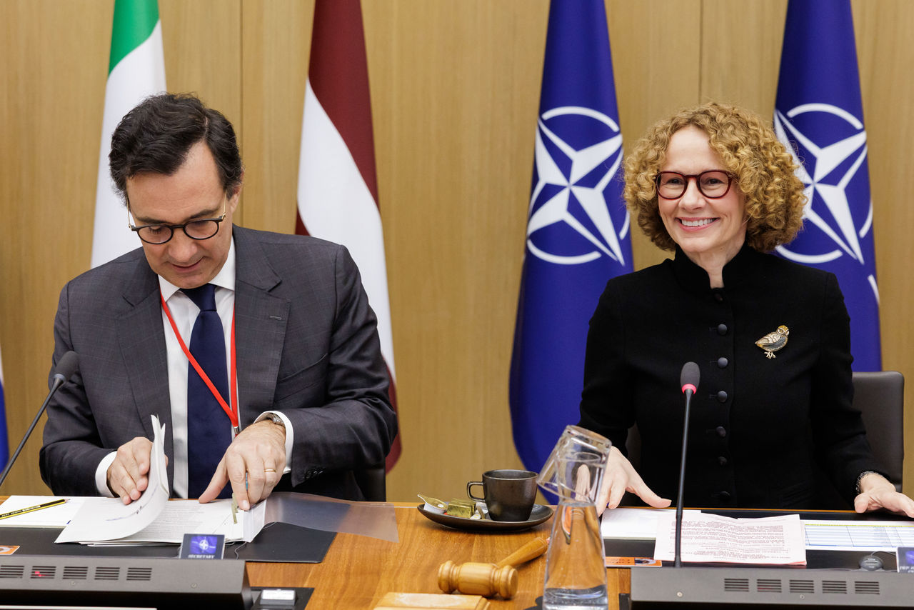 Marcos Perestrello, President of the NATO Parliamentary Assembly, briefing the North Atlantic Council (NAC) at NATO Headquarters in Brussels, Belgium