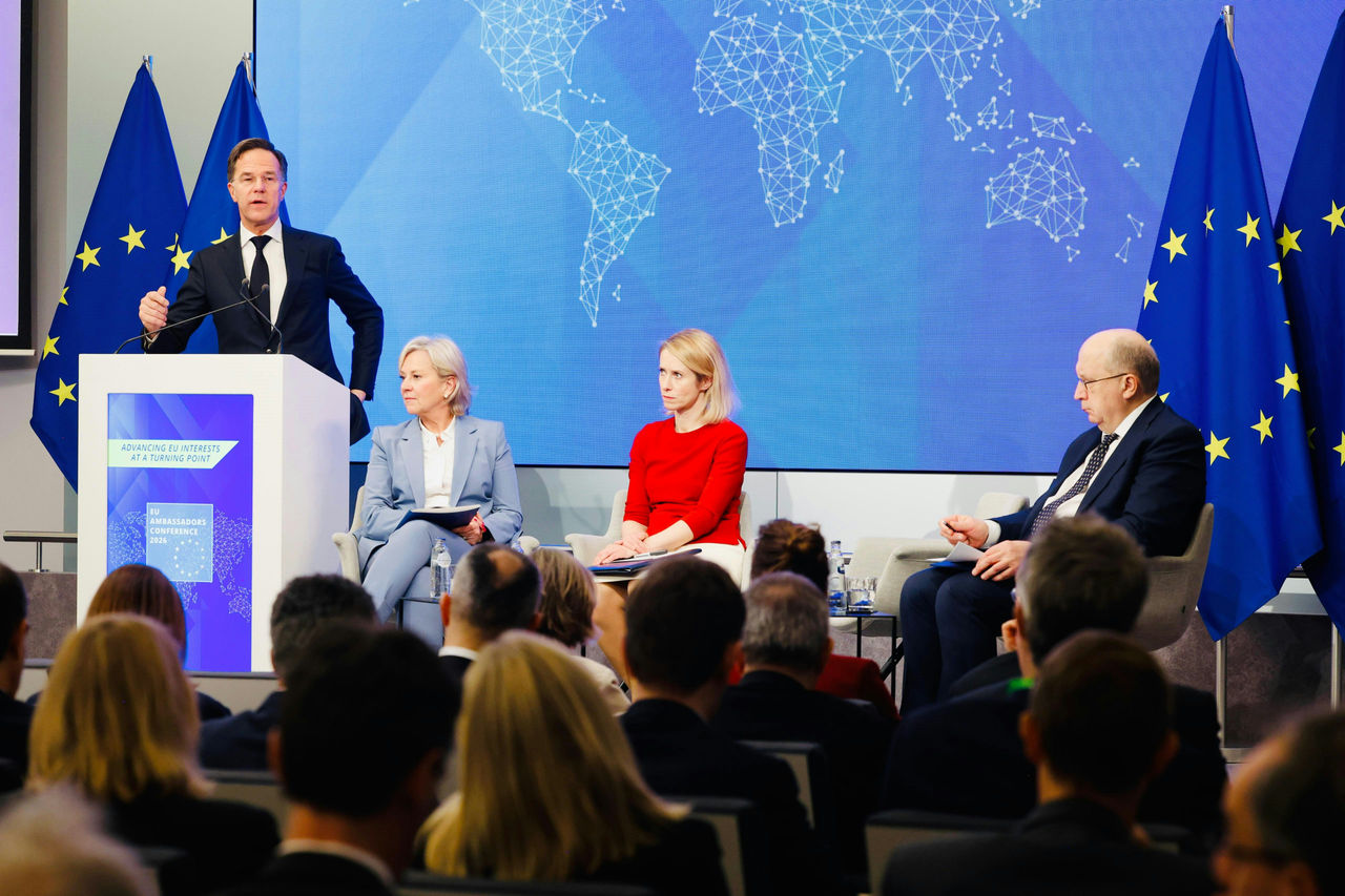 NATO Secretary General Mark Rutte participates in a panel discussion in Brussels, together with EU leaders, as part of the annual EU Ambassadors' Conference