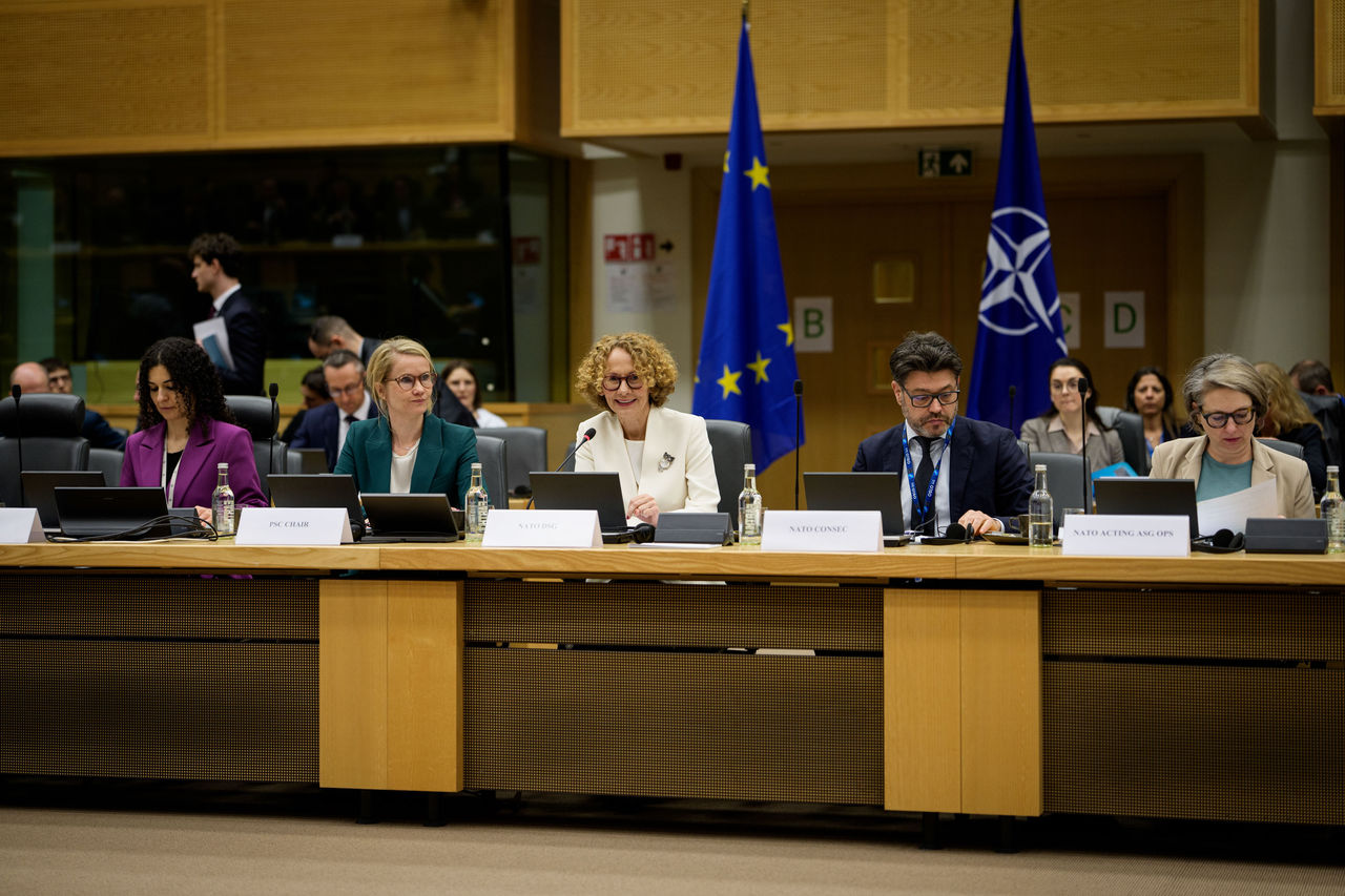 NATO Deputy Secretary General Radmila Shekerinska attends the North Atlantic Council (NAC) about the Political and Security Committee (PSC) at the Egmont Palance in Brussels, Belgium