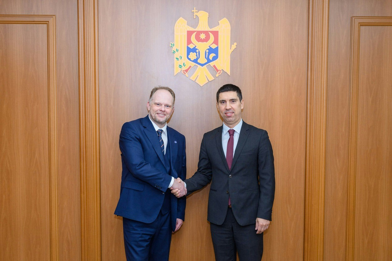 Ambassador Kevin Hamilton, Deputy Assistant Secretary General for Partnerships and Moldova with Deputy Prime Minister and Foreign Minister Mihai Popșoi