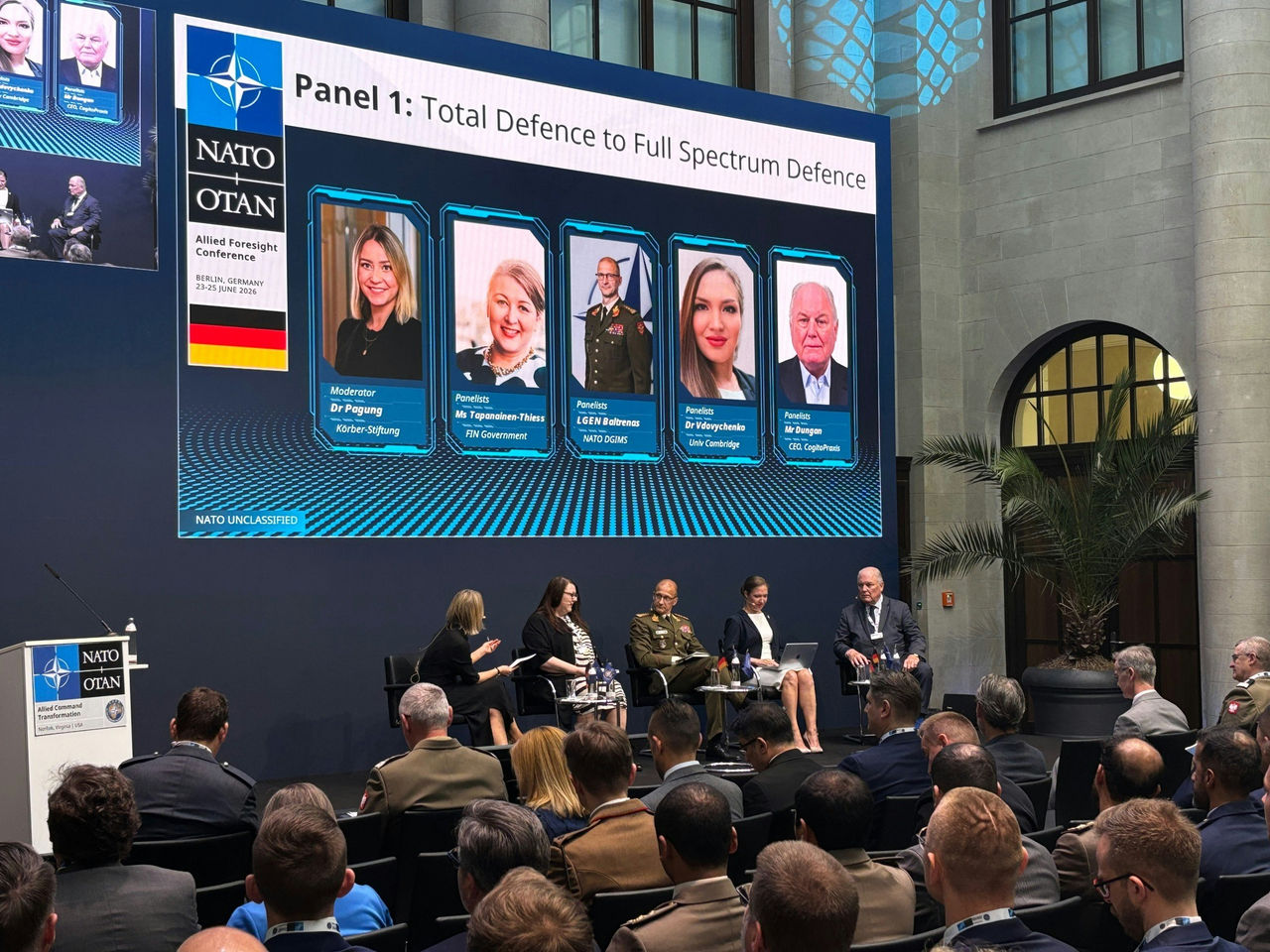 Director General of the International Military Staff (DGIMS) during the Panel "Total Defence to Full-Spectrum Defence"  at the Allied Foresight Conference 2026 in Berlin.