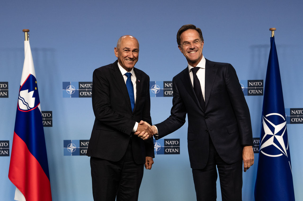 NATO Secretary General Mark Rutte with the Prime Minister of Slovenia Janez Jan&scaron;a