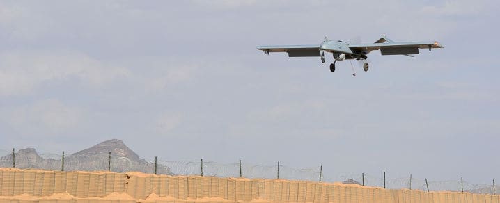 Shadow Unmanned Aerial System (UAS) inbound! The Shadow is a tactical Unmanned Aerial System (UAS) weighing about 400 lbs. with optical and infrared cameras effective over several miles. Pictured here, a Georgia Guard platoon brings in a system for landing. © Georgia National Guard
)