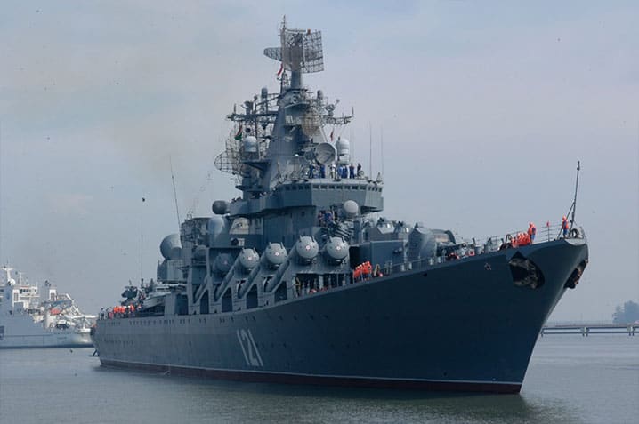  The Russian Navy dispatched its Moskva guided missile cruiser to the Mediterranean Sea in late August 2013, due to growing tensions with Western countries over the conflict in Syria. © US Naval Institute News
