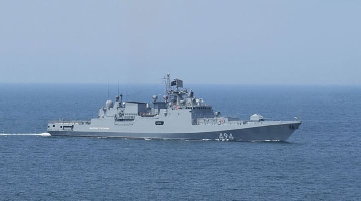 Russian Frigate Admiral Grigorovich RFS-494 is the latest class of frigates ordered by the Russian Navy for the Black Sea. © YouTube
)