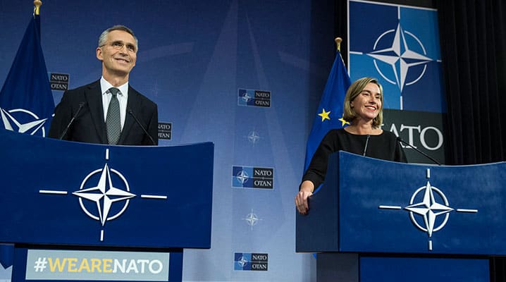 Common challenges to the east and south have prompted NATO and the European Union to strengthen cooperation significantly over the past few years. © NATO
)