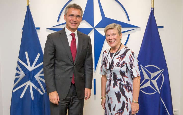 NATO Secretary General Jens Stoltenberg welcomes Rose Gottemoeller to NATO on her first day as Deputy Secretary General– 17 October 2016. © NATO
)