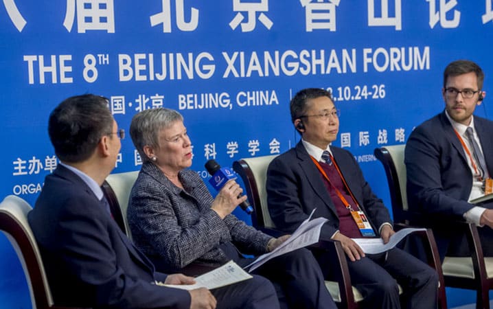  NATO Deputy Secretary General Rose Gottemoeller participates in the Xiangshan Forum, during a session on Artificial Intelligence and the Conduct of Warfare, in Beijing, China – 25 October 2018. © NATO
