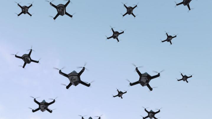 The machines in a drone swarm are able to make decisions among themselves. This new technology gives both state and non-state actors the ability to inflict damage and disruption, not only on the battlefield but also on civilian populations and critical infrastructure. © Medium.com
)