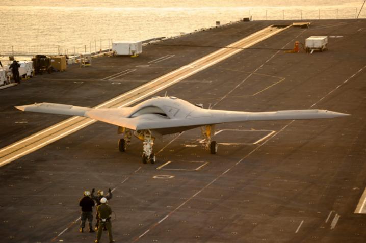 The X-47B Unmanned Combat Air Vehicle, developed by Northrop Grumman in cooperation with the US Defense Advanced Research Projects Agency, is semi-autonomous. (Courtesy of Northrop Grumman)
)