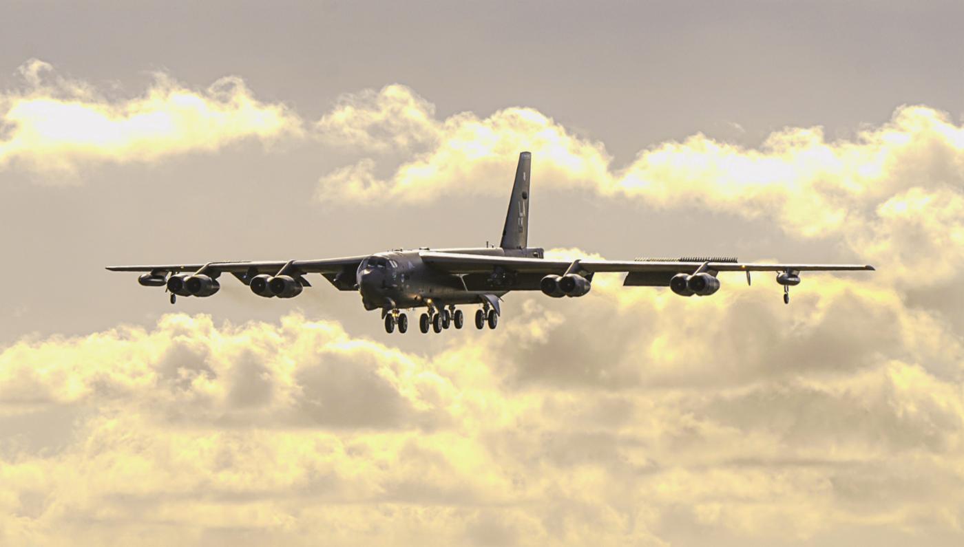 The B-52 engine replacement programme will reduce fuel burn and lower the overall environmental impact all while enhancing aircraft range and endurance. Pictured: A U.S. Air Force B-52 Stratofortress bomber lands at Andersen Air Force Base. © U.S. Air Force photo by Tech. Sgt. Richard P. Ebensberger
)