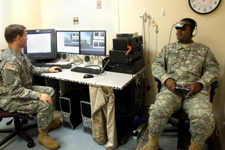 A demonstration of a combat simulator, a form of PTSD treatment, is conducted at Walter Reed National Military Medical Center in Bethesda, Maryland, United States.
© U.S. Army
)