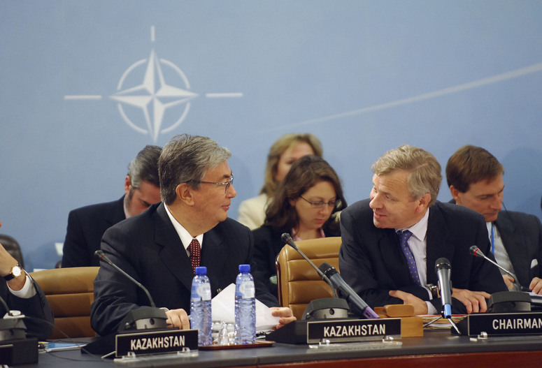 b061004f 4th October 2006 Visit to NATO by the Minister of Foreign Affairs of Kazakhstan, Kassymzhomart Tokayev - North Atlantic Council Meeting Left to right Kassymzhomart Tokayev and NATO Secretary General, Jaap de Hoop Scheffer