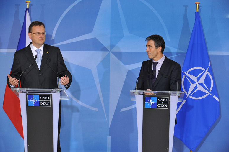 Joint press point with the Prime Minister of the Czech Republic, Petr Necas and NATO Secretary General Anders Fogh Rasmussen.