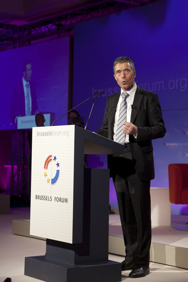 The NATO Secretary General Mr. Anders Fogh Rasmussen addresses  the Brussels Forum with his speech "NATO 2020 - Shared Leadership for a shared Future"